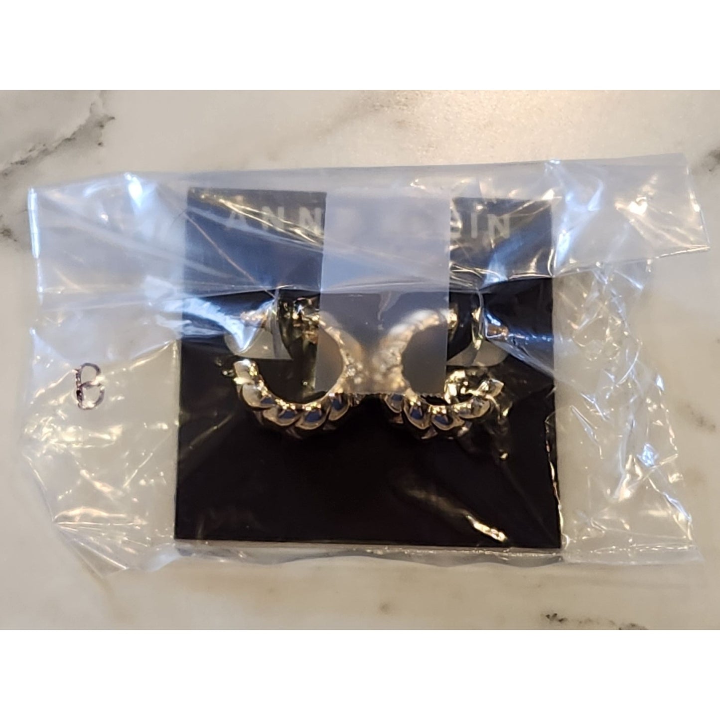 Anne Klein Gold-Tone Chain Link Hoop Earrings With Rhinestone Accents For Women