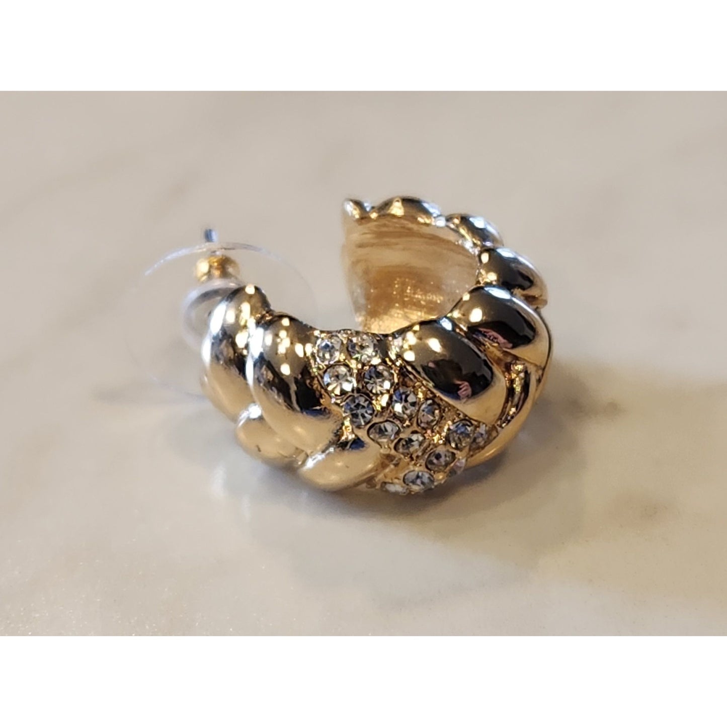 Anne Klein Gold-Tone Chain Link Hoop Earrings With Rhinestone Accents For Women