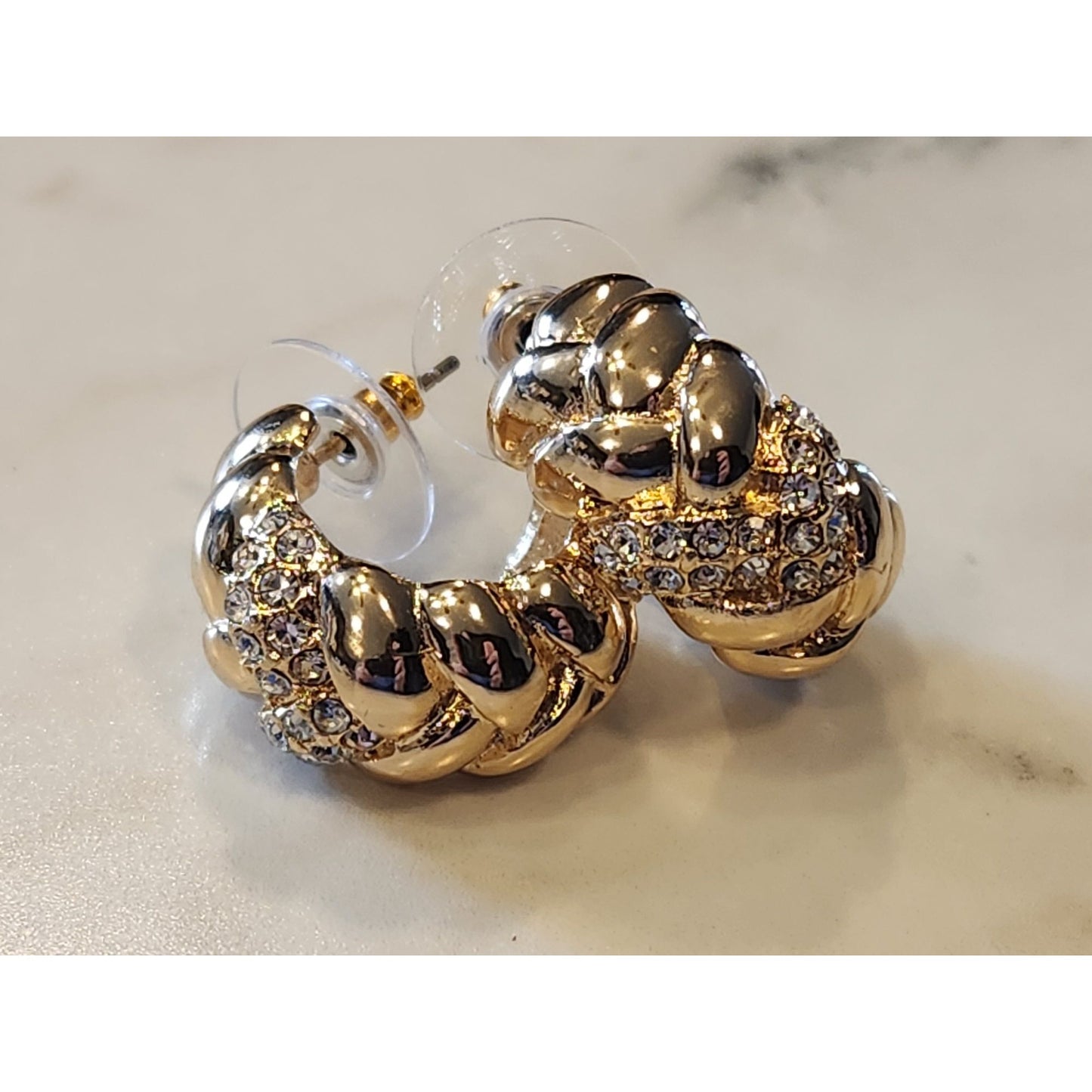 Anne Klein Gold-Tone Chain Link Hoop Earrings With Rhinestone Accents For Women