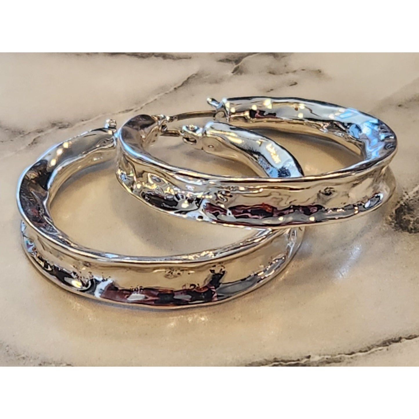 Dana Buchman Silver-Tone Hammered Hoop Earrings