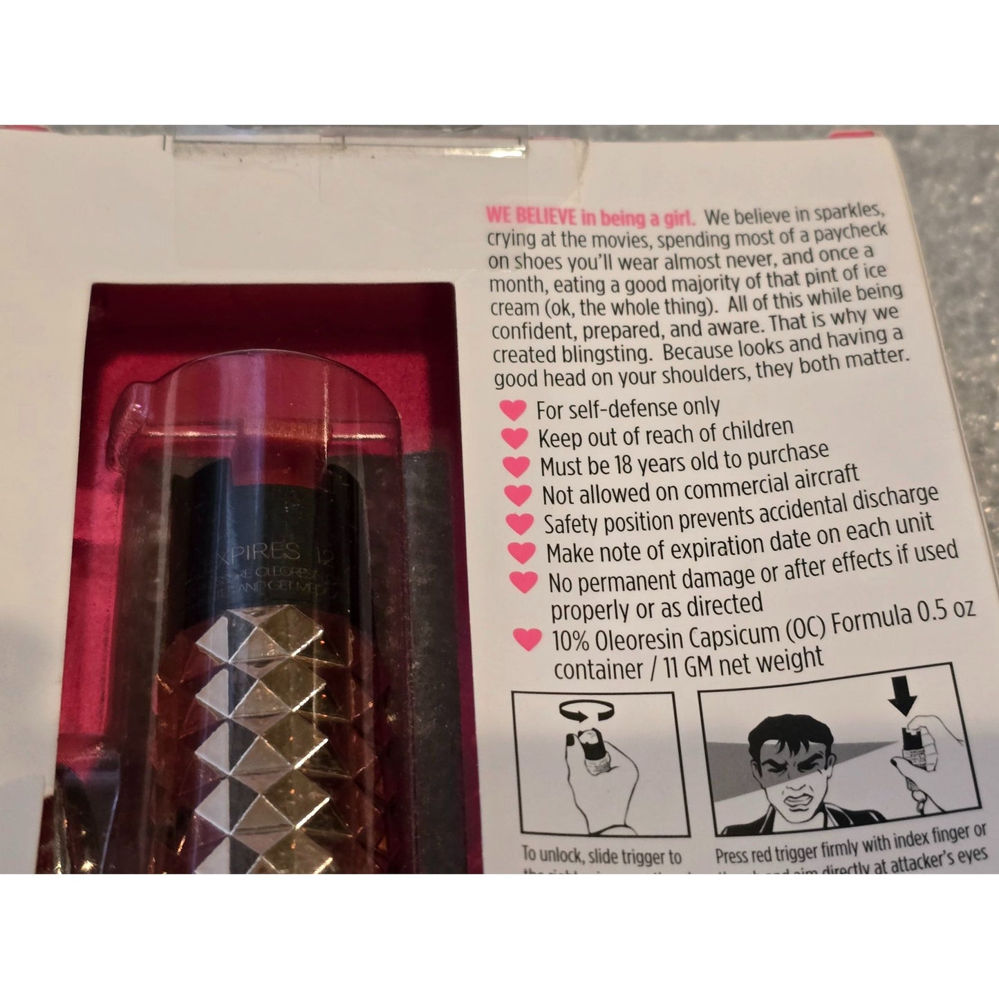 Blingsting Pepper Spray Rhinestone Case Self-Defense Accessory Purse Charm