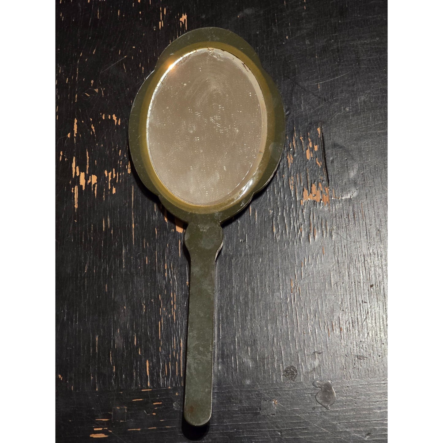 Vintage Dupont Vanity Hand Mirror Faux Mother of Pearl Floral Hollywood Glam