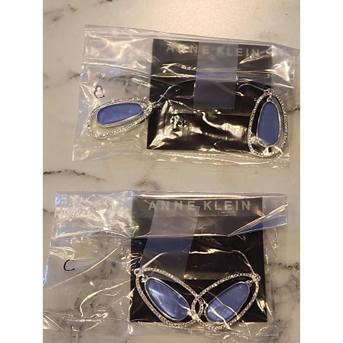 Anne Klein Silver-Tone Blue Stone Drop Earrings With Crystal Detailing