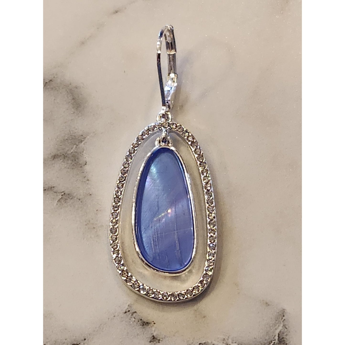 Anne Klein Silver-Tone Blue Stone Drop Earrings With Crystal Detailing
