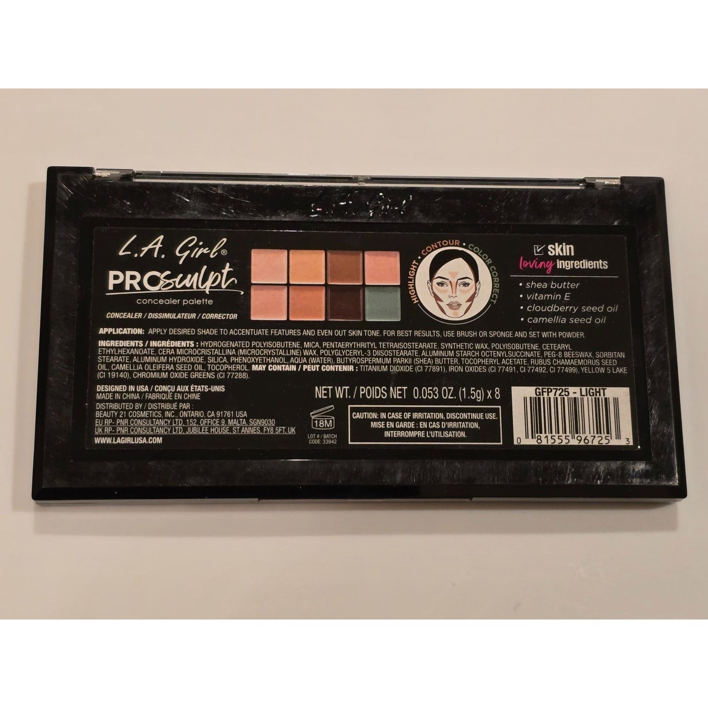 L.A. Girl Pro Sculpt Concealer Palette 8 Colors Highlight & Correct Full Coverage
