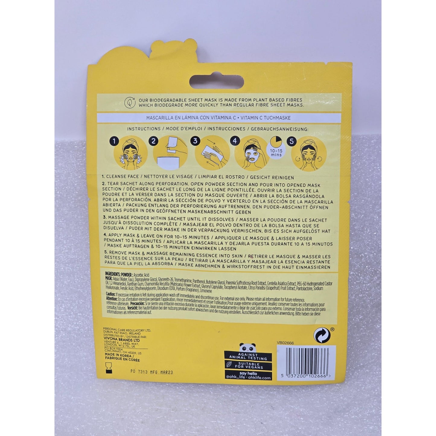 Oh K! Vitamin C Sheet Mask With Hyaluronic Acid Improves Skin Hydration