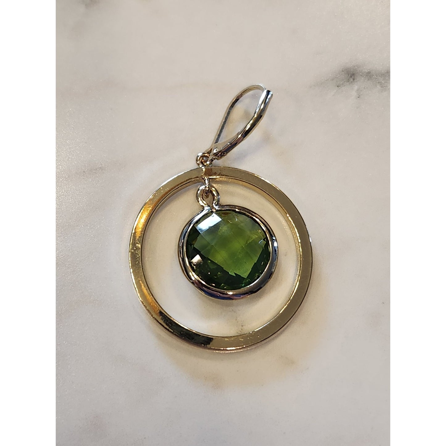 Dana Buchman Gold-Tone Double Circle Drop Earrings With Green Gemstone Accent