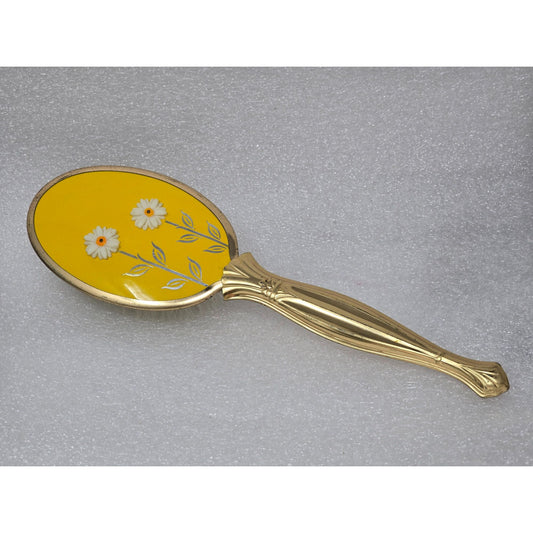 Vintage Gold Tone Yellow Hairbrush With Floral Design & Nylon Bristles