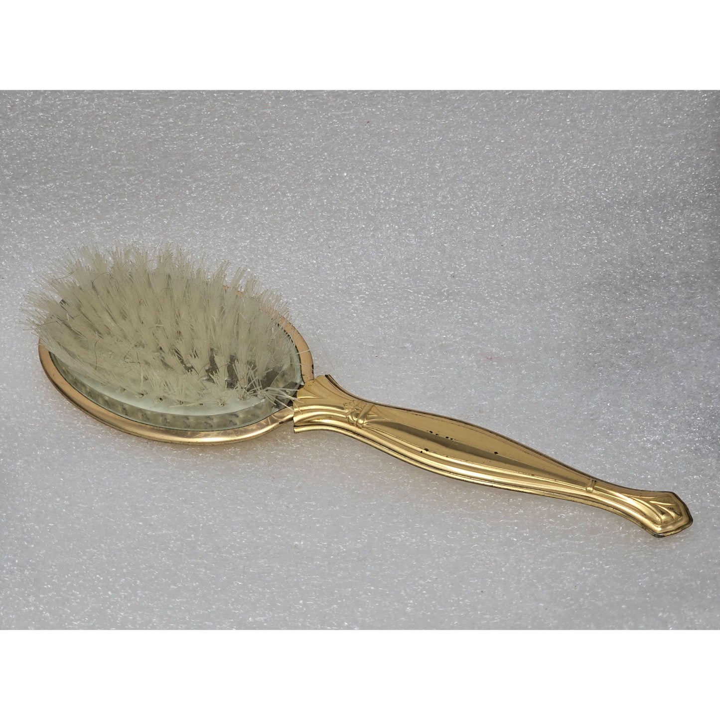 Vintage Gold Tone Yellow Hairbrush With Floral Design & Nylon Bristles