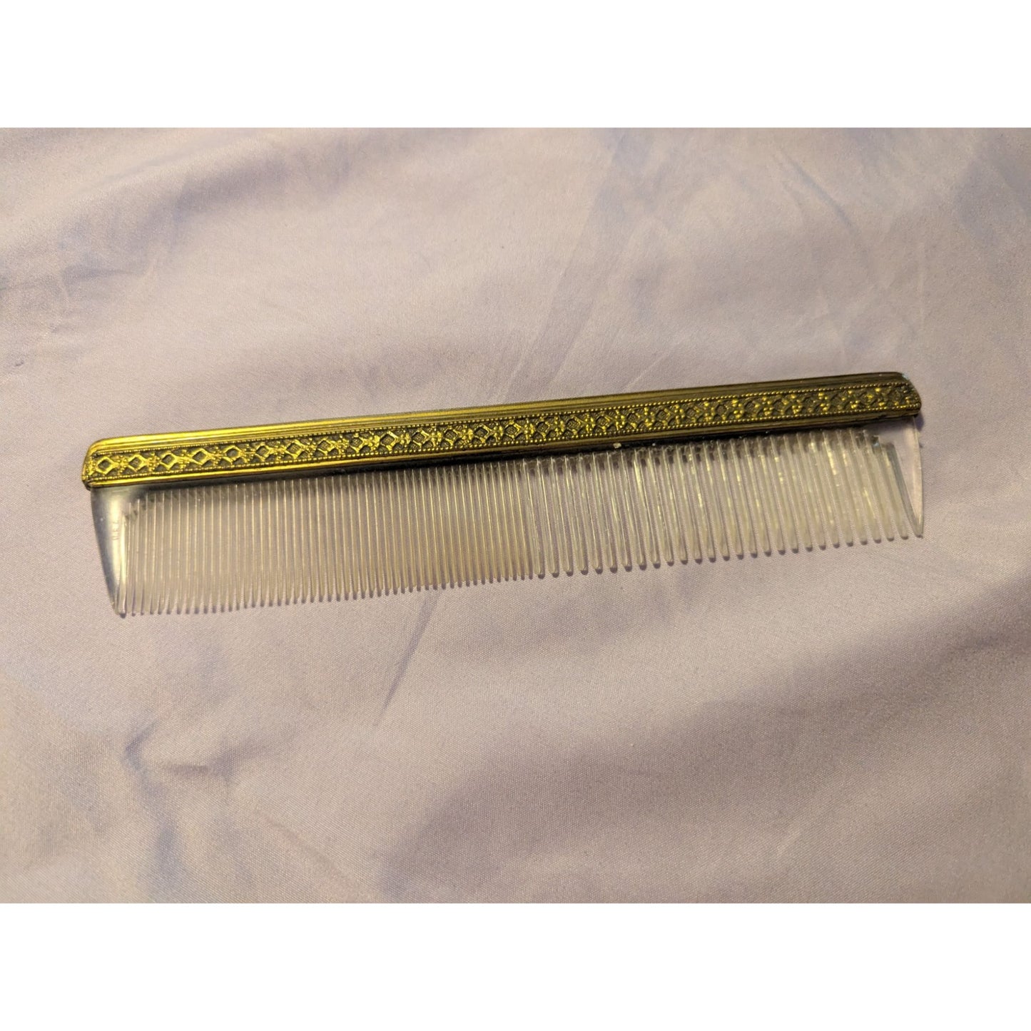 Vintage- Clear Hair Comb With Gold Tone Ornate Design Trim