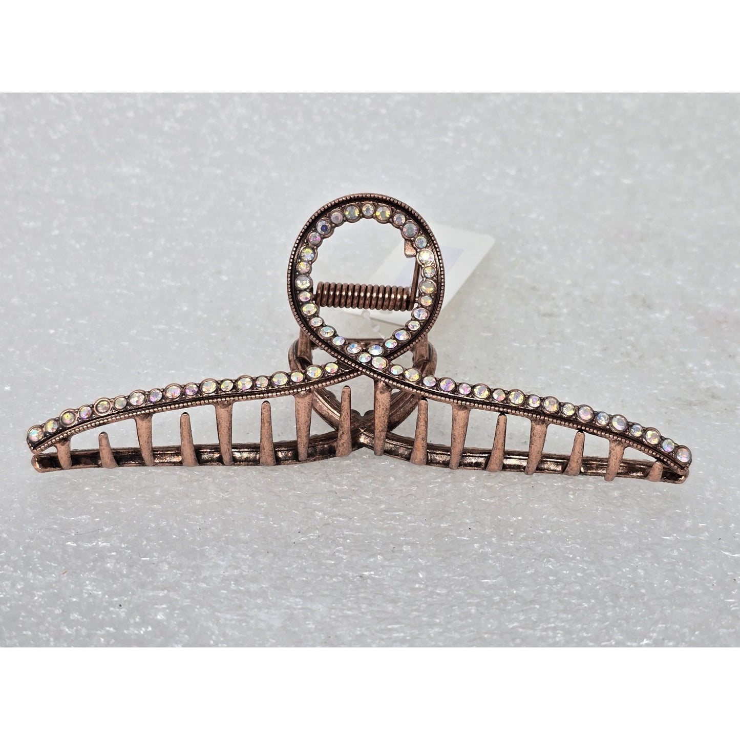 Rhinestone Bronze Tone Hair Claw Clip With Twist Design
