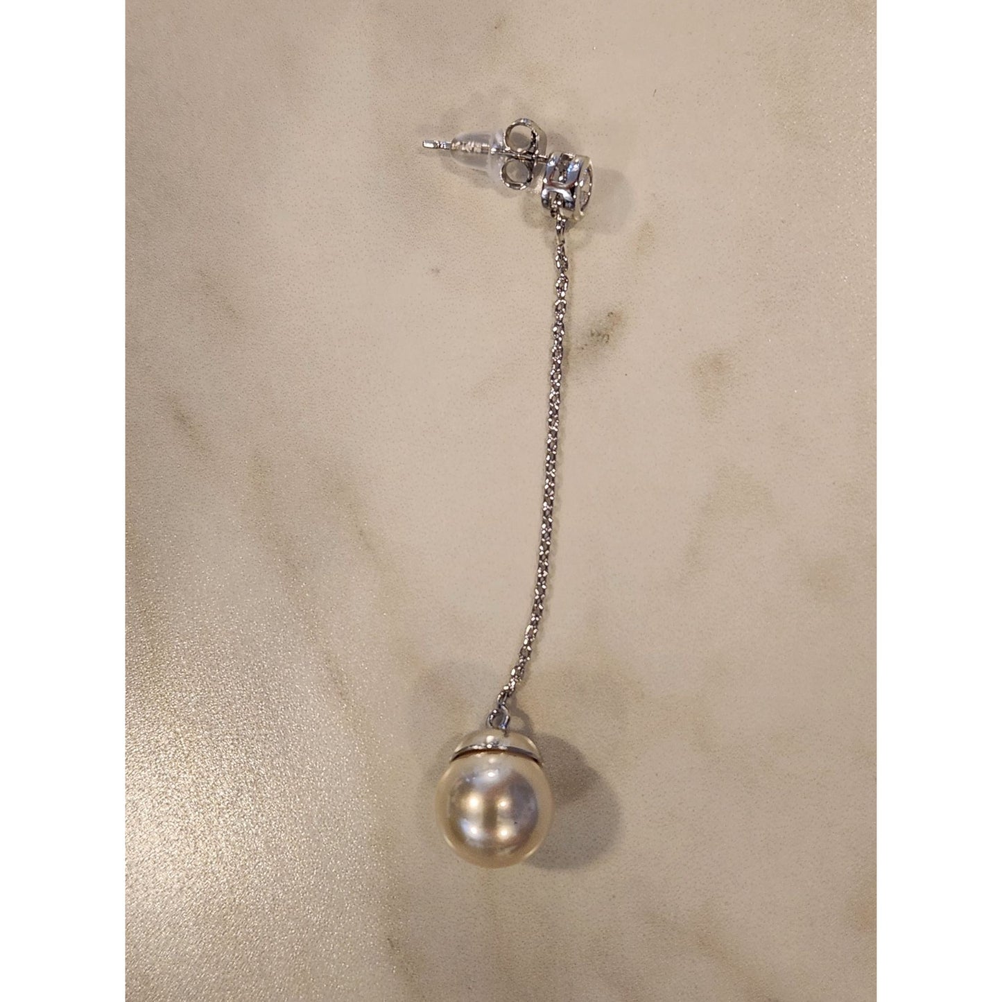 Sterling Silver Faux Pearl Drop Earrings With Sparkling CZ Studs