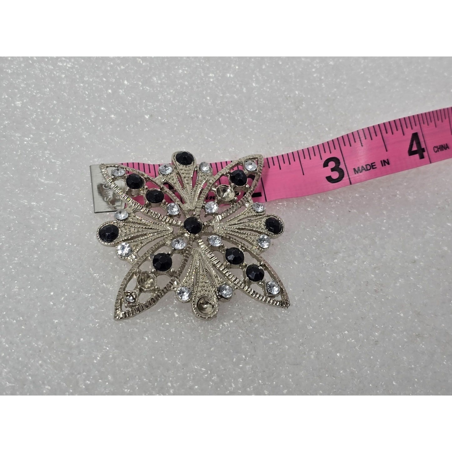 Vintage Silver Tone Rhinestone Starburst Brooch Black Clear Crystal Pin (As Is)