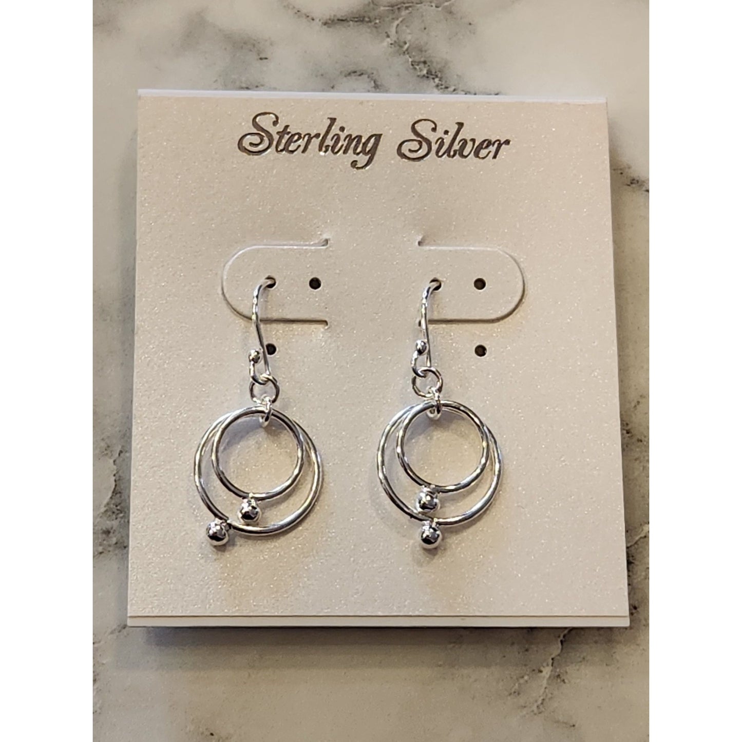 Sterling Silver Double Hoop Dangle Earrings With Ball Accents