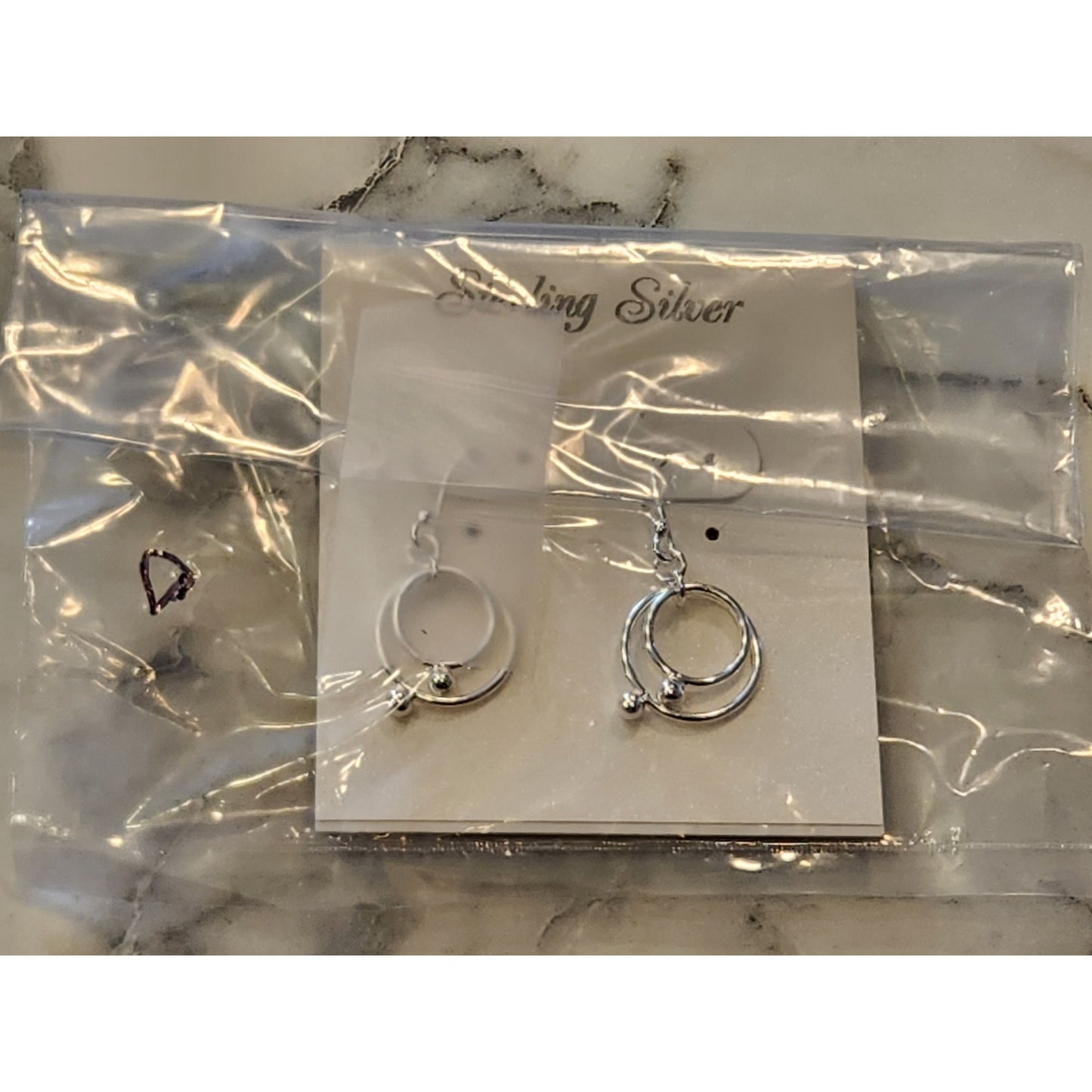 Sterling Silver Double Hoop Dangle Earrings With Ball Accents