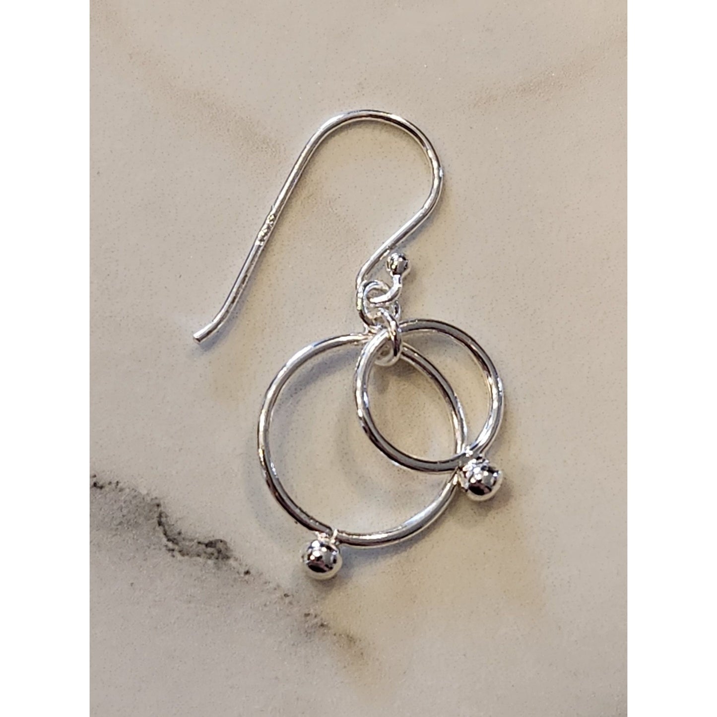 Sterling Silver Double Hoop Dangle Earrings With Ball Accents