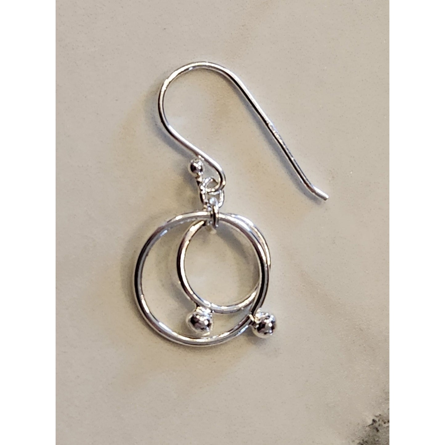Sterling Silver Double Hoop Dangle Earrings With Ball Accents