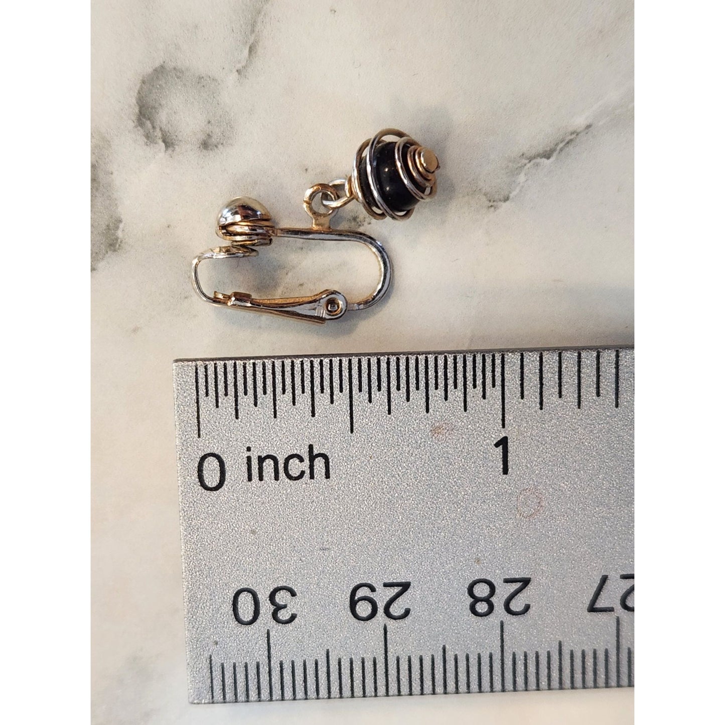 Vintage Black & Gold Tone Clip-On Earrings With Spiral & Bead Design