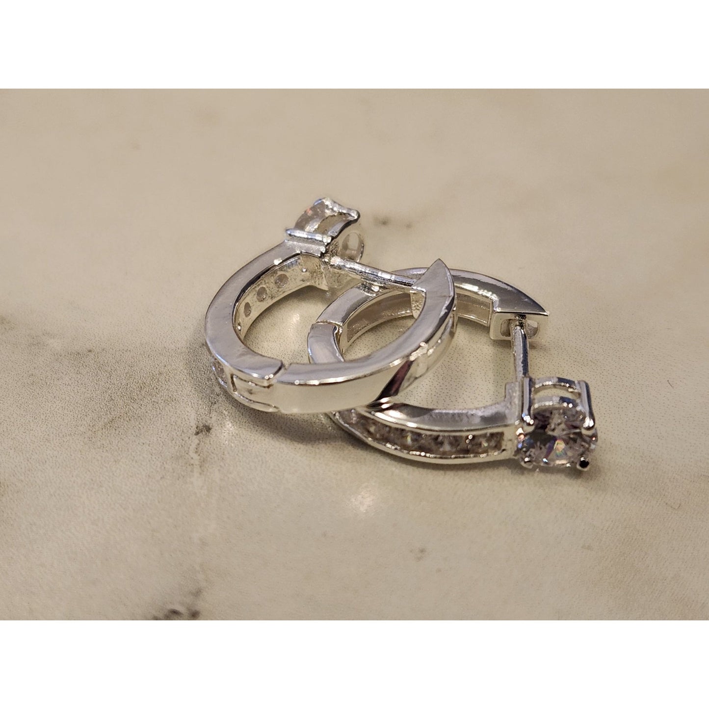 Sterling Silver Hoop Earrings With Cubic Zirconia Accents