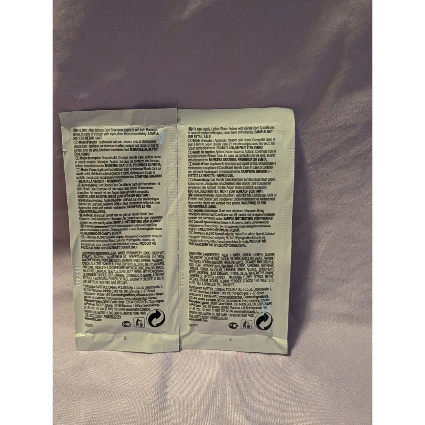 Matrix Total Results Blonde Care Shampoo & Conditioner Sample Packet Set 10ml Ea