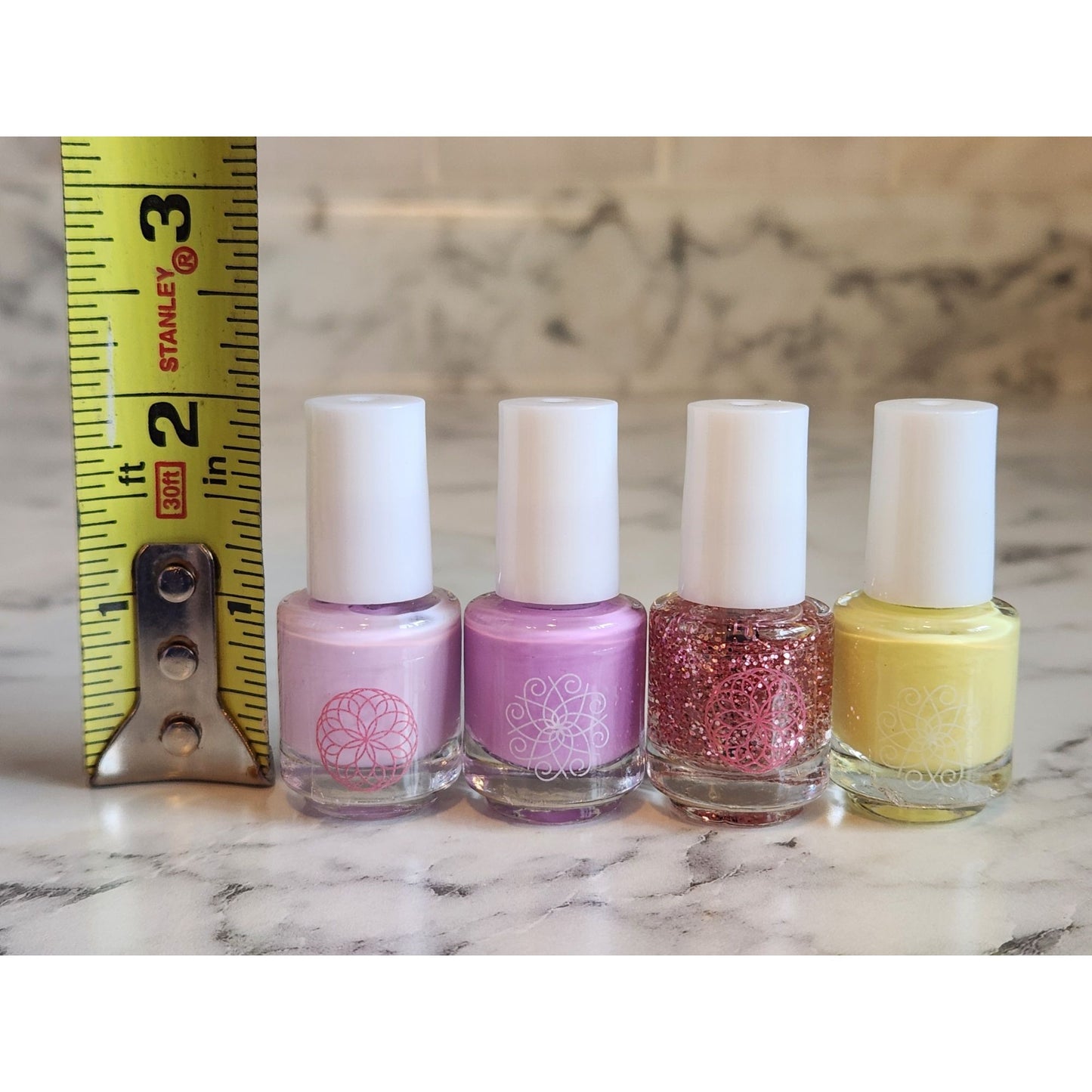 4-Piece Mini Nail Polish Set With Pastel Yellow Pink Glitter & Lavender Shades