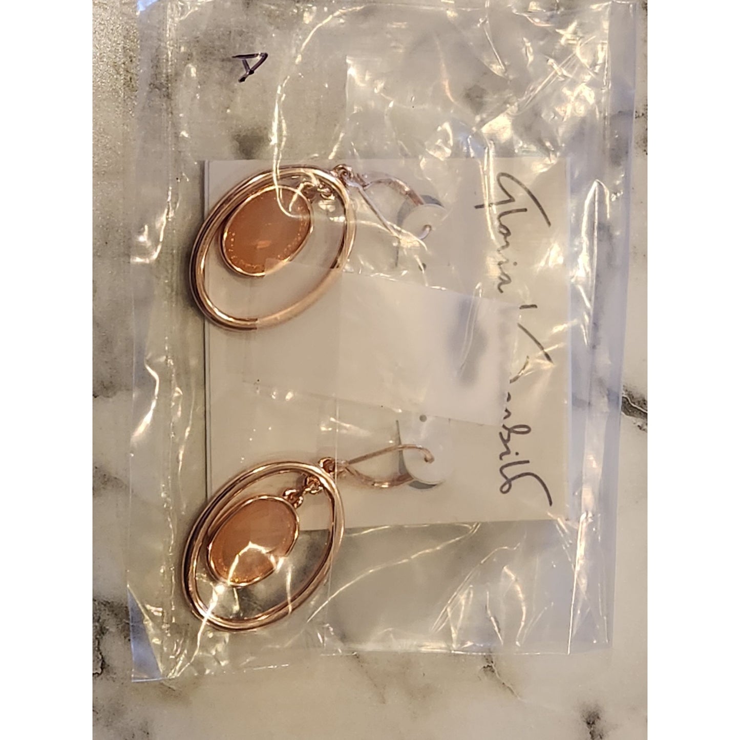 Gloria Vanderbilt Rose Gold-Tone Double Hoop Dangle Earrings Oval Faceted Stone