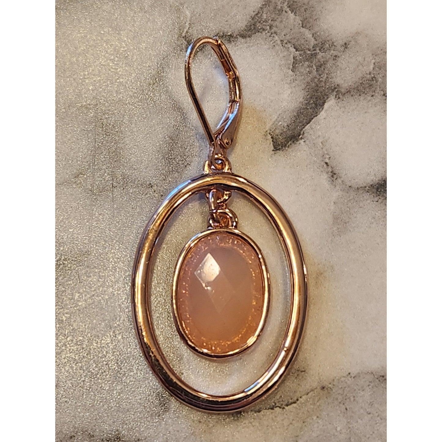 Gloria Vanderbilt Rose Gold-Tone Double Hoop Dangle Earrings Oval Faceted Stone