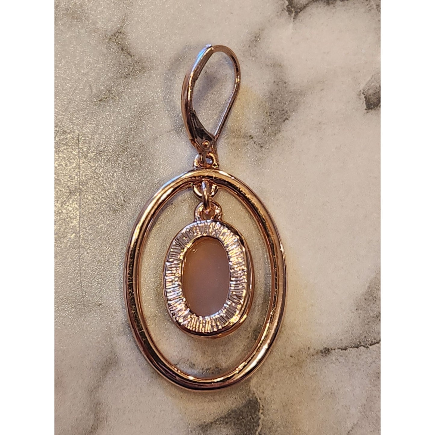 Gloria Vanderbilt Rose Gold-Tone Double Hoop Dangle Earrings Oval Faceted Stone