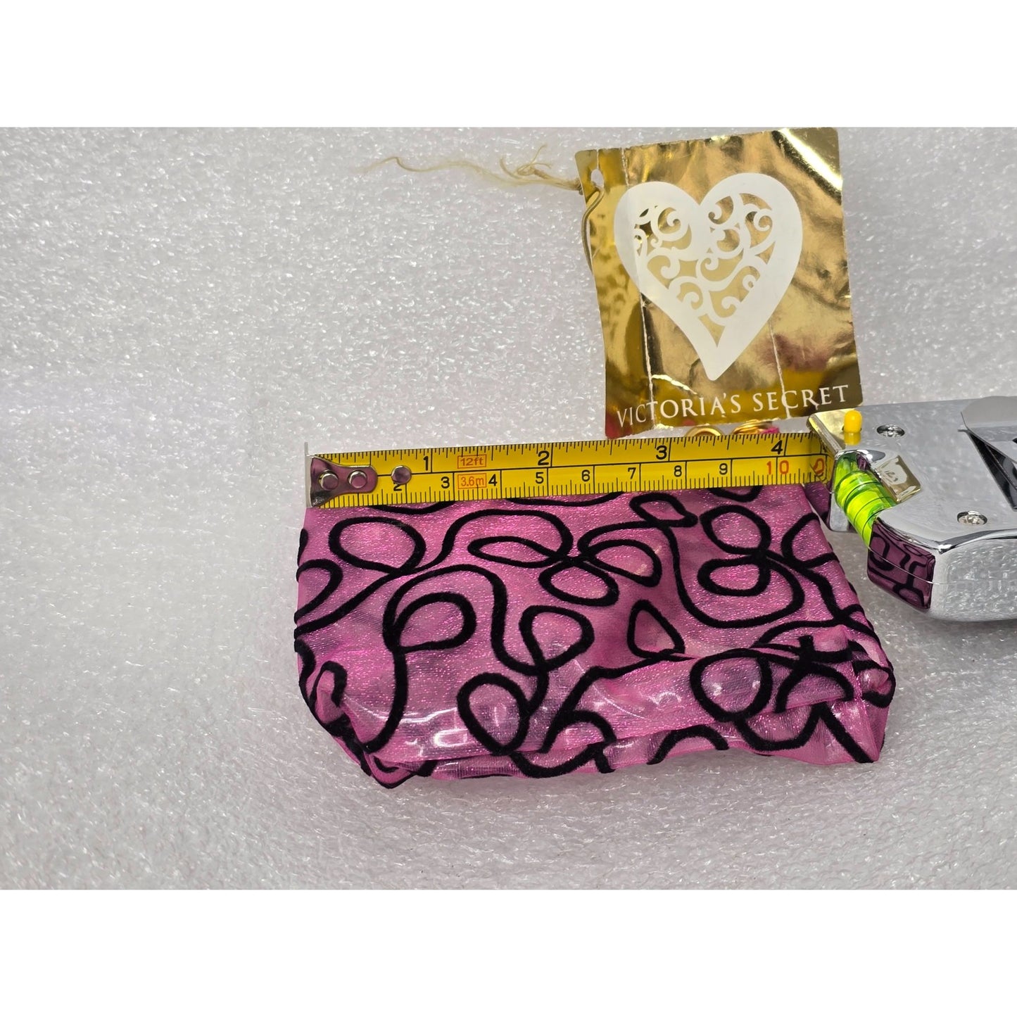 Victoria's Secret Pink & Black Abstract Design Cosmetic Pouch Bag 4" x 3 1/2"