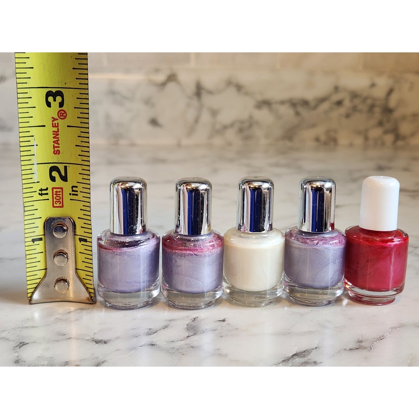 Nail Polish Set of 5 Metallic Purple Pearly White Shimmer Red