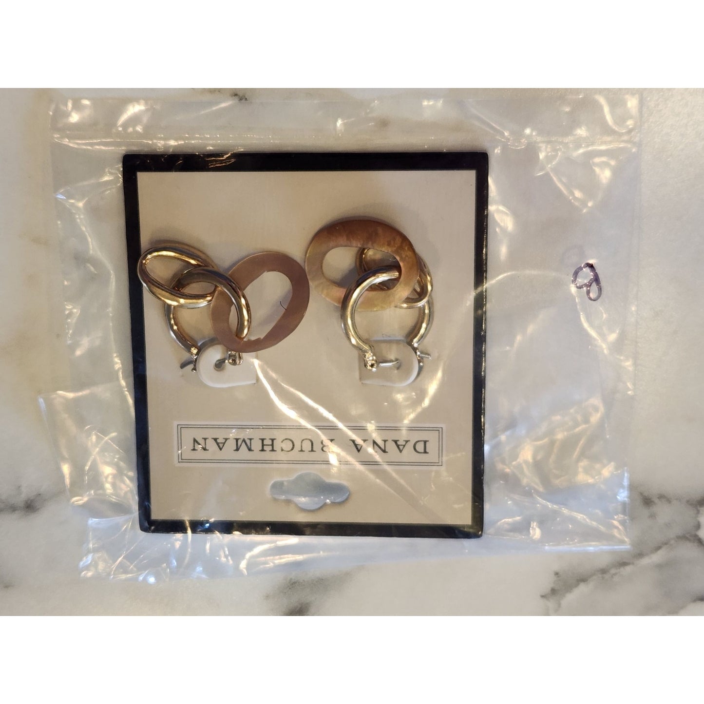 Dana Buchman Gold & Beige Interlocking Hoop Earrings