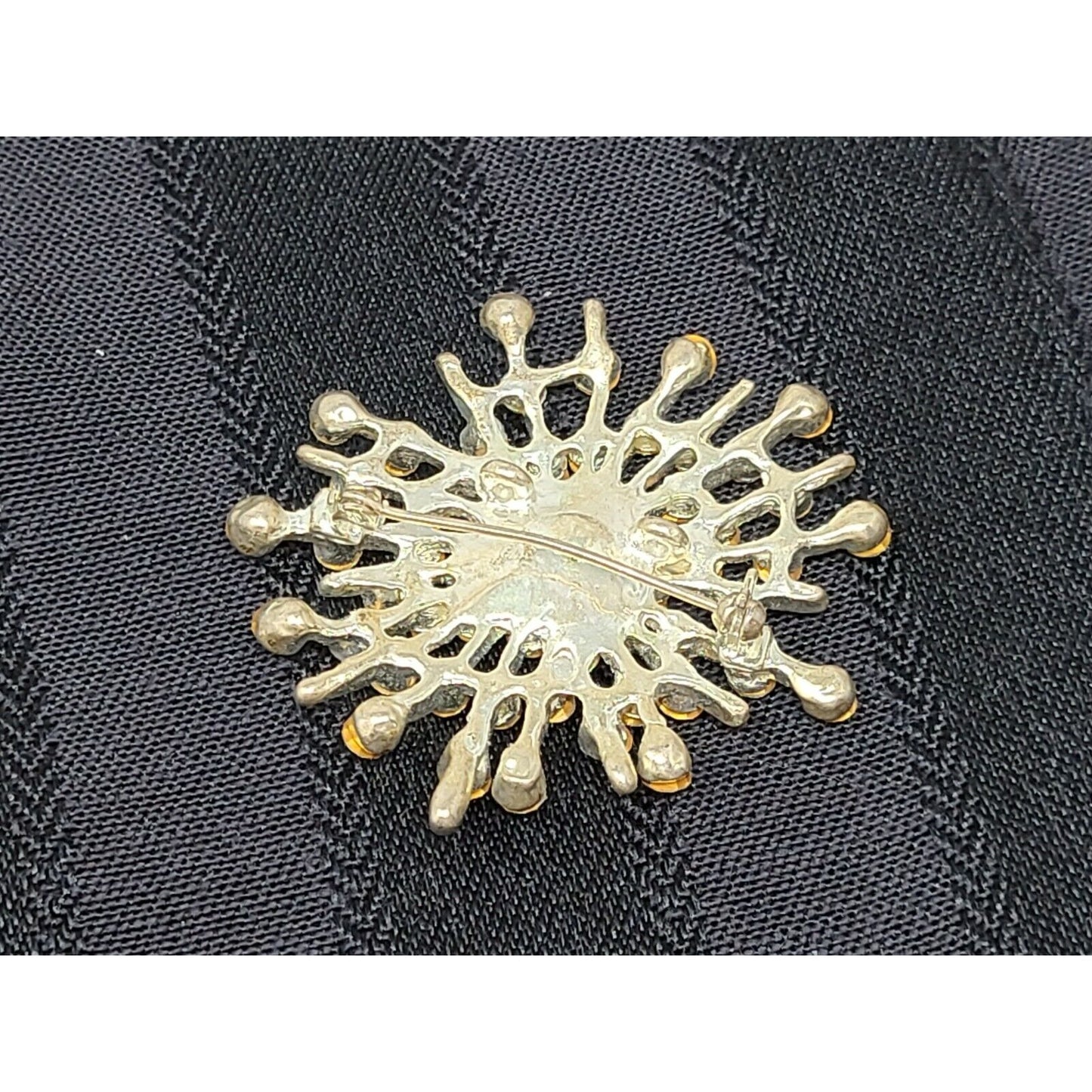 Vintage Silver Tone Snowflake Starburst Brooch With Aurora Borealis Rhinestones