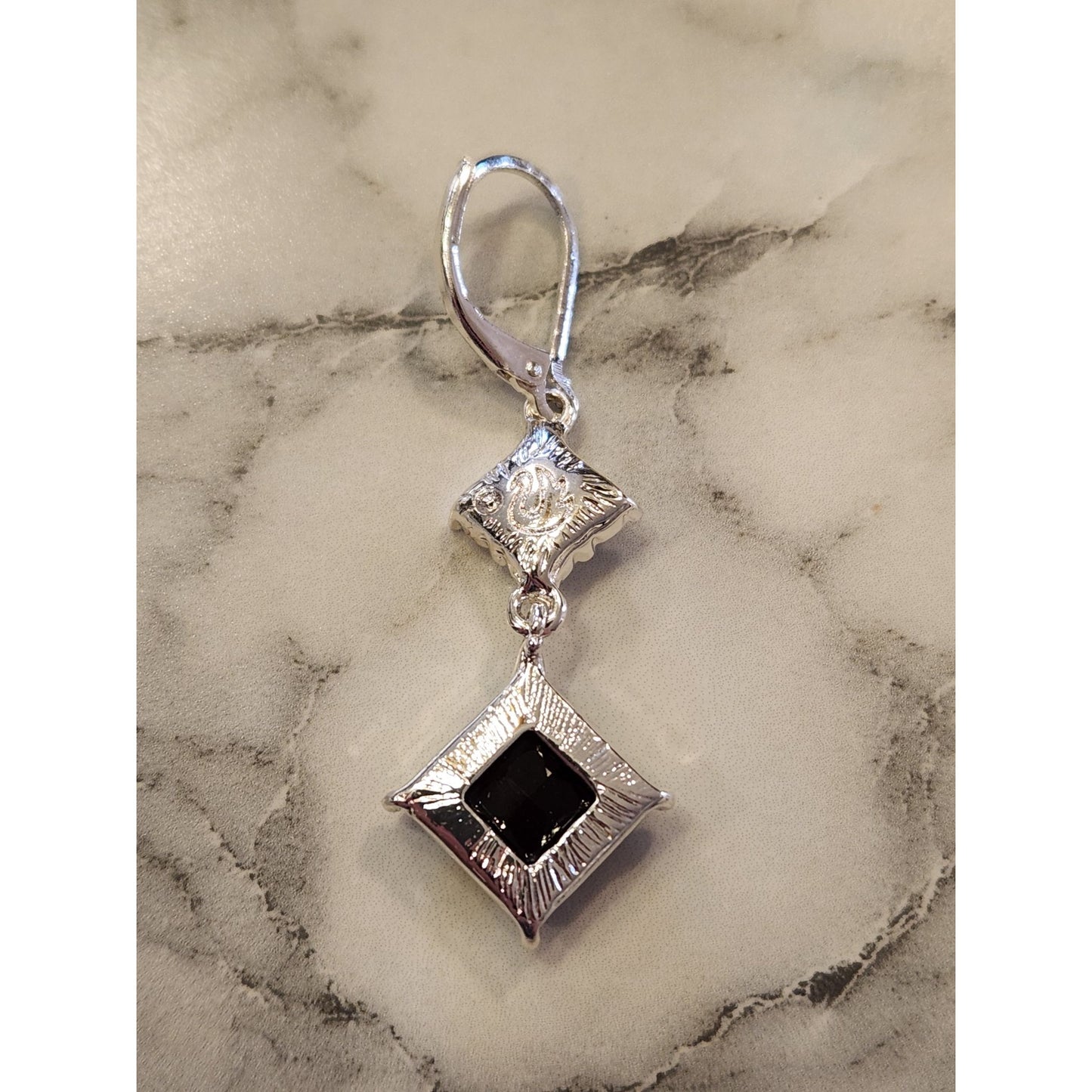 Gloria Vanderbilt Silver Tone & Black Dangling Earrings With Rhinestone Accents