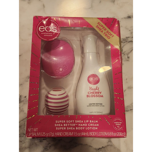 Eos Super Soft Shea Lip Balm Hand Cream & Body Lotion Trio Bright Cherry Blossom