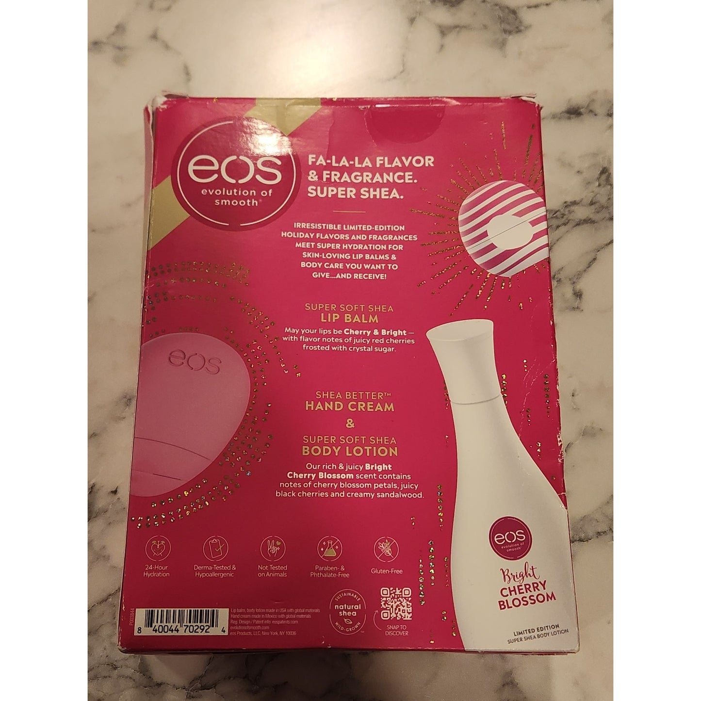 Eos Super Soft Shea Lip Balm Hand Cream & Body Lotion Trio Bright Cherry Blossom