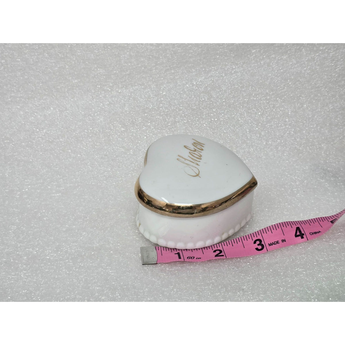 Vintage 1967 Sweet 16 Porcelain Heart Trinket Box Sharon Gold Trim Personalized