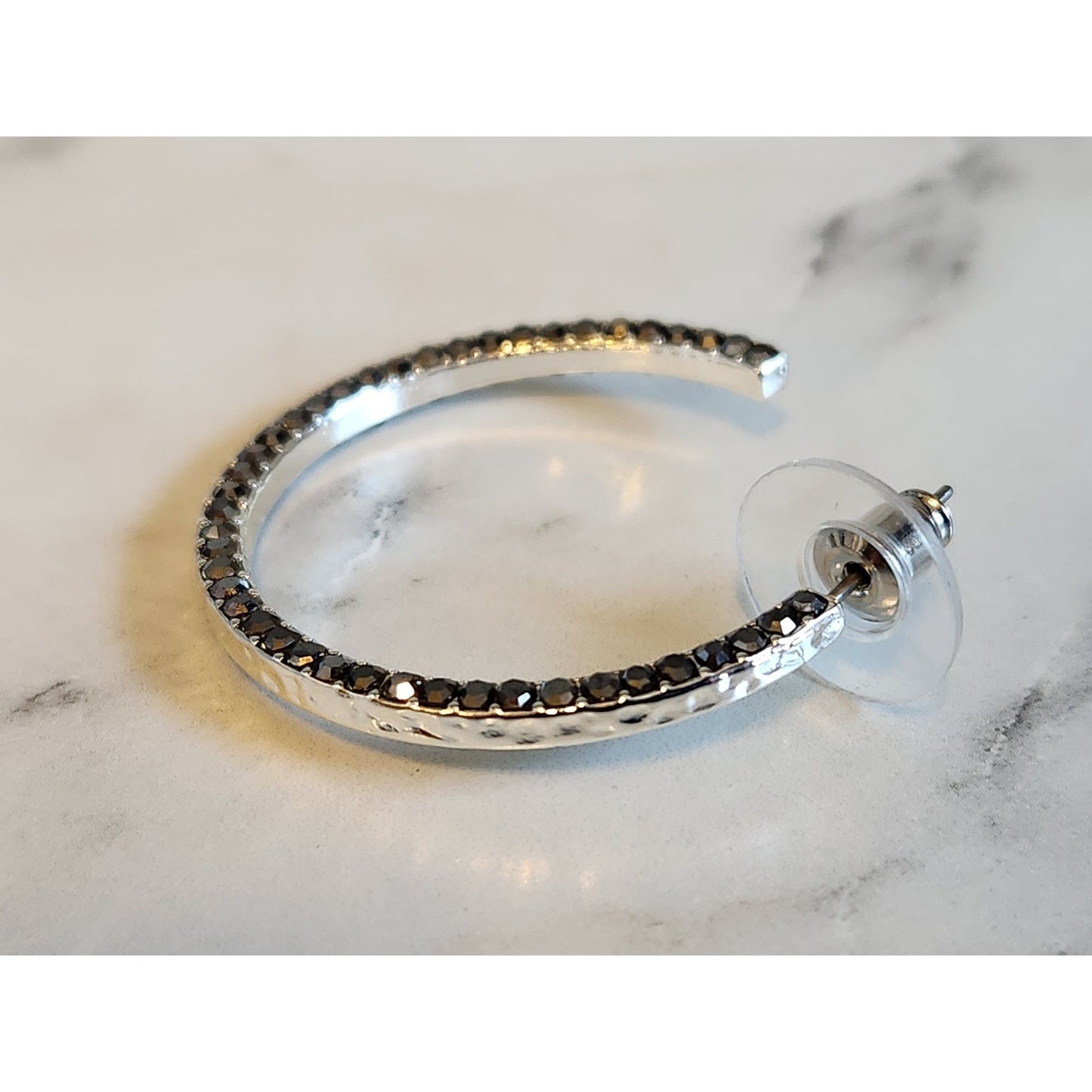 Napier Silver-Tone Black Crystal Hoop Earrings