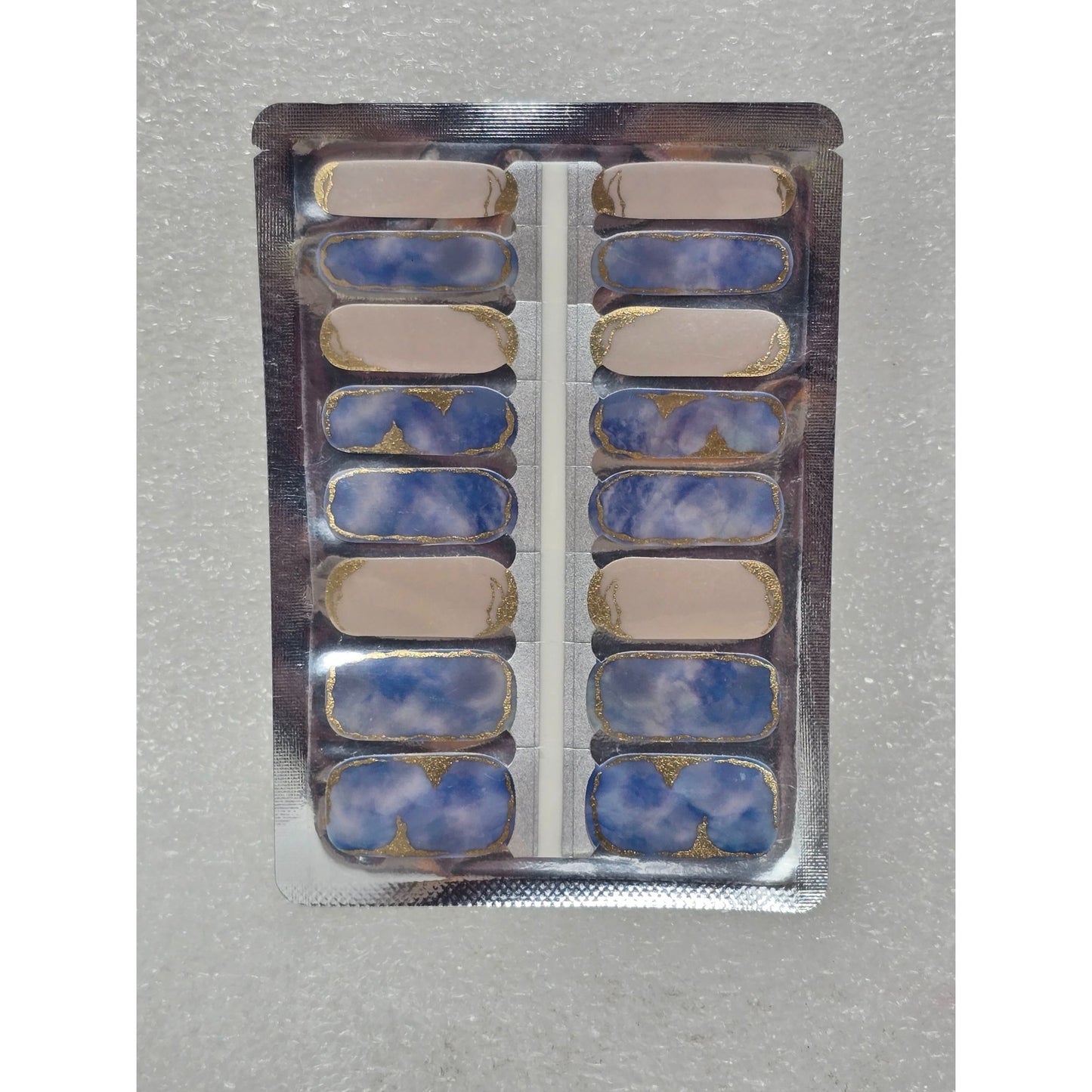 Lily & Fox Nail Wraps Blue Marble With Gold Accent Design
