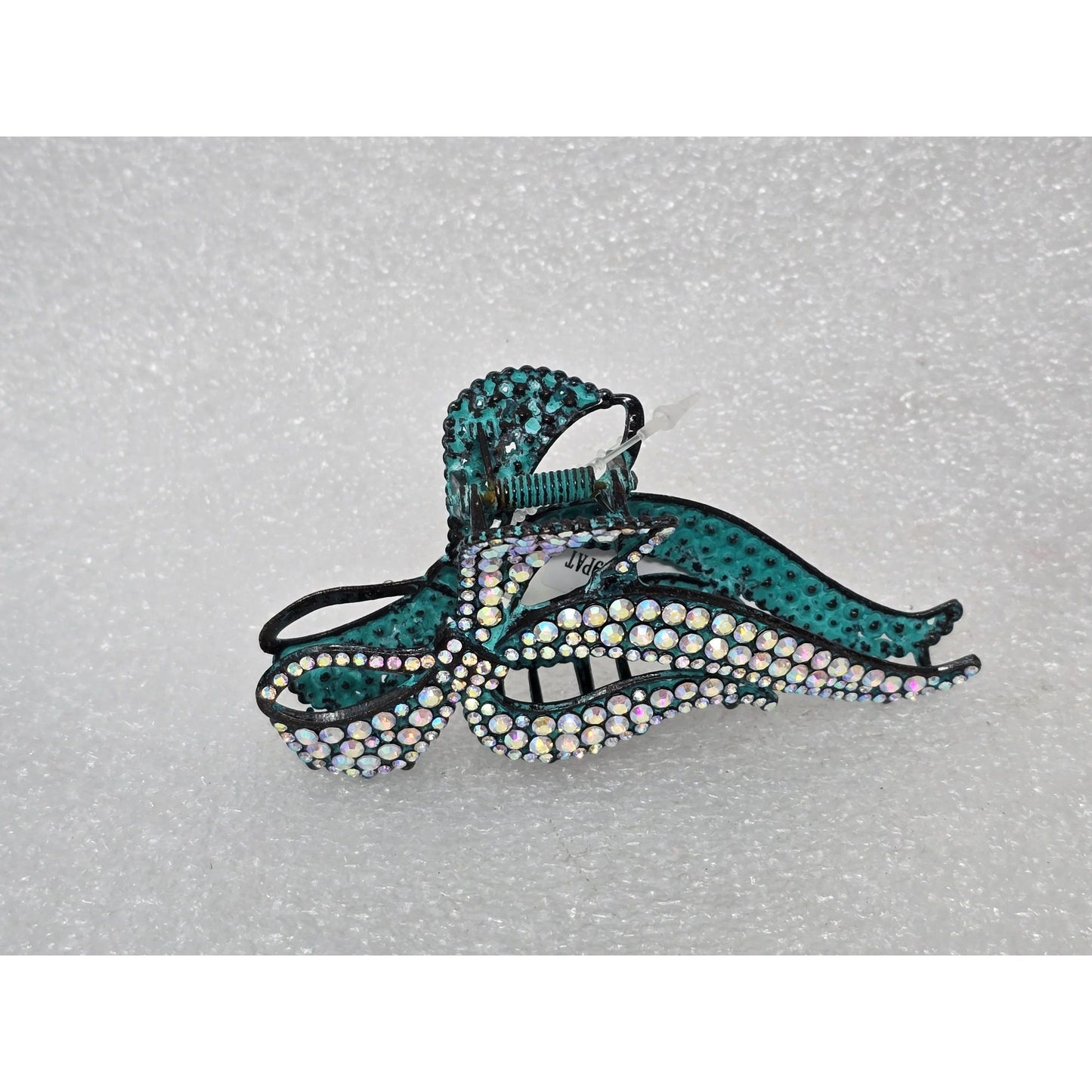 Rhinestone Bow Hair Claw Clip With Teal Accents