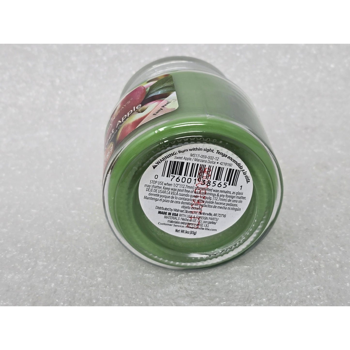 Mainstays Sweet Apple Manzana Dulce Scented Green 3 Oz Jar Candle With Lid