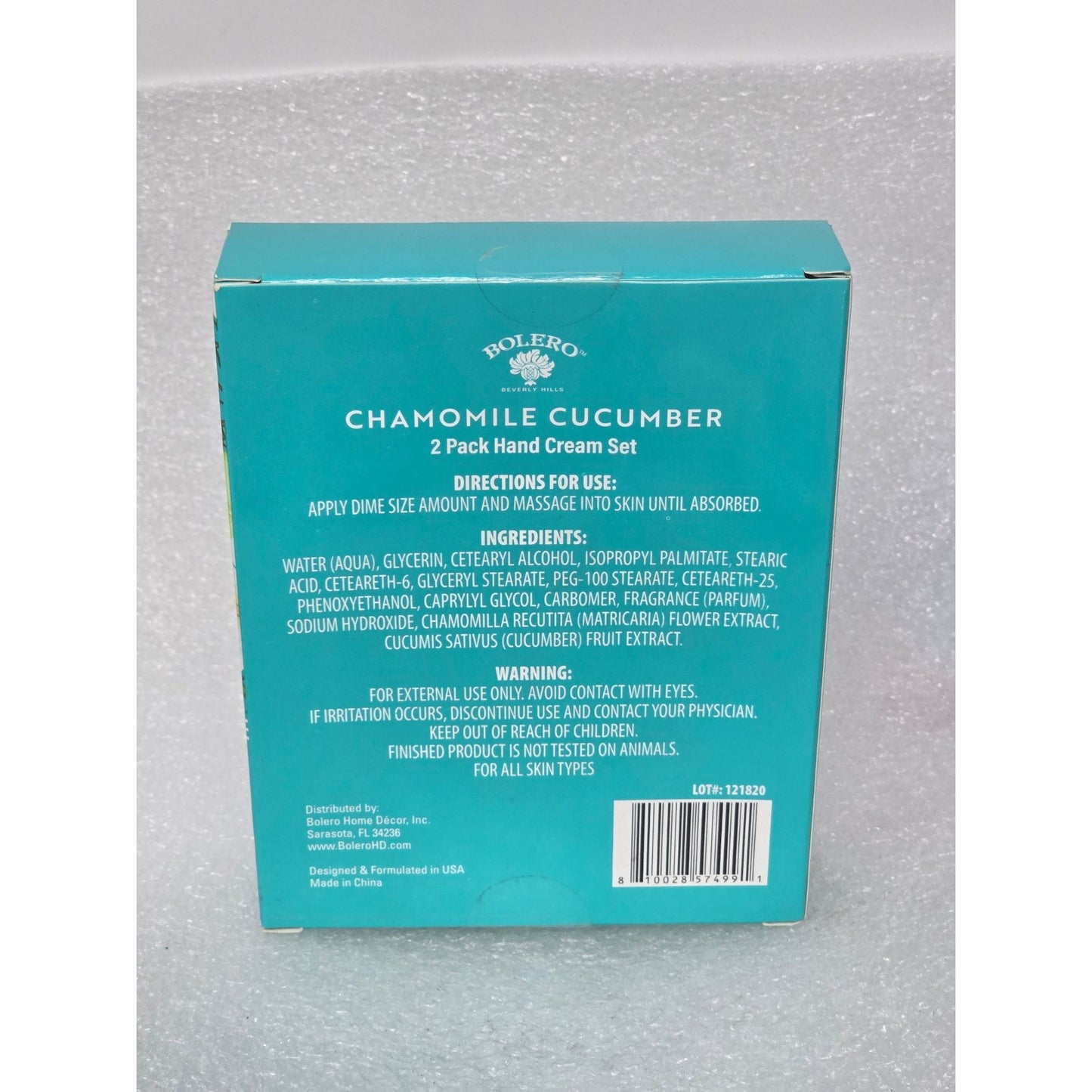 Bolero Chamomile & Cucumber Hand Cream 2-Pack Set 2 Oz Each For All Skin Types
