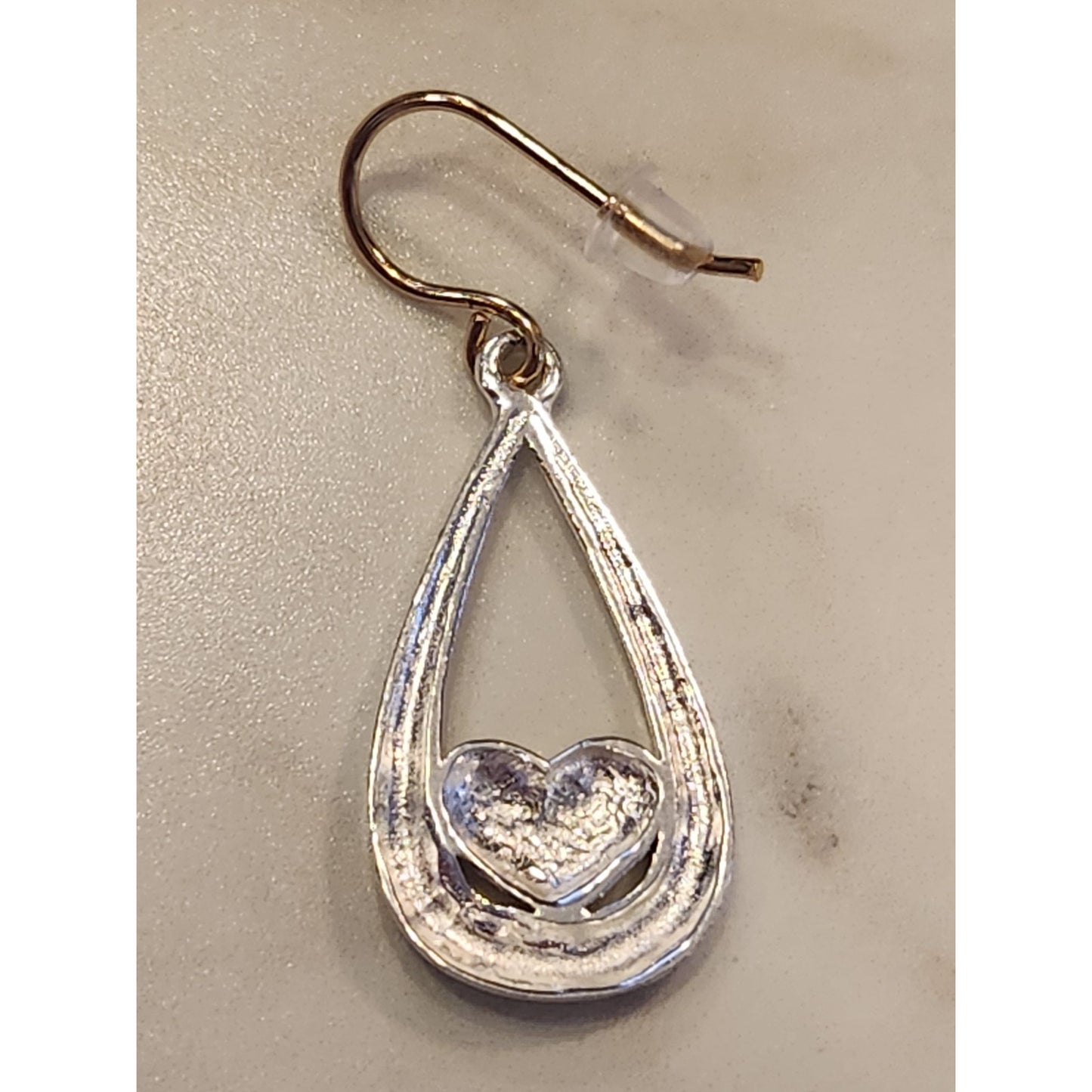 Sterling Silver & Gold Teardrop Earrings With Heart Accents