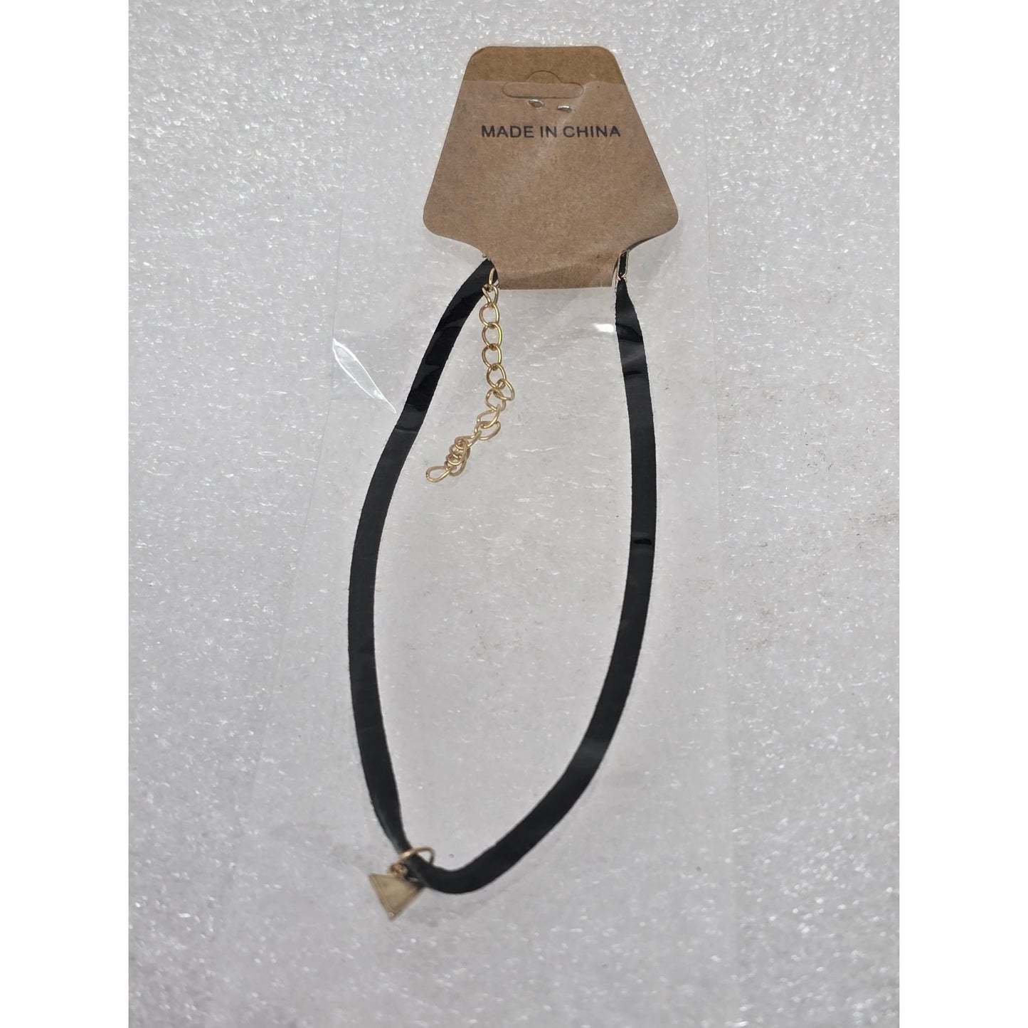 Black Choker Necklace With Gold Tone Triangle Pendant Adjustable Chain Jewelry