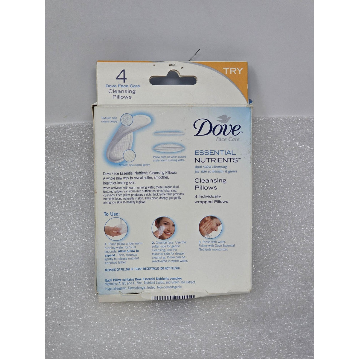 4 Dove Essential Nutrients Deep & Gentle Skin Cleansing Pillows Dual-Sided