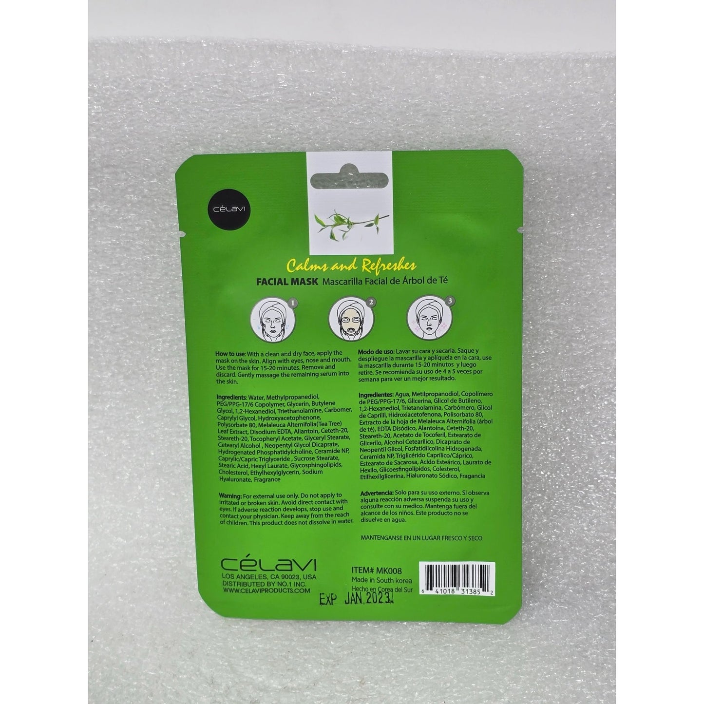 Celavi Tea Tree Facial Mask Calming Refreshing Paraben Sulfate Oil-Free 1 Sheet