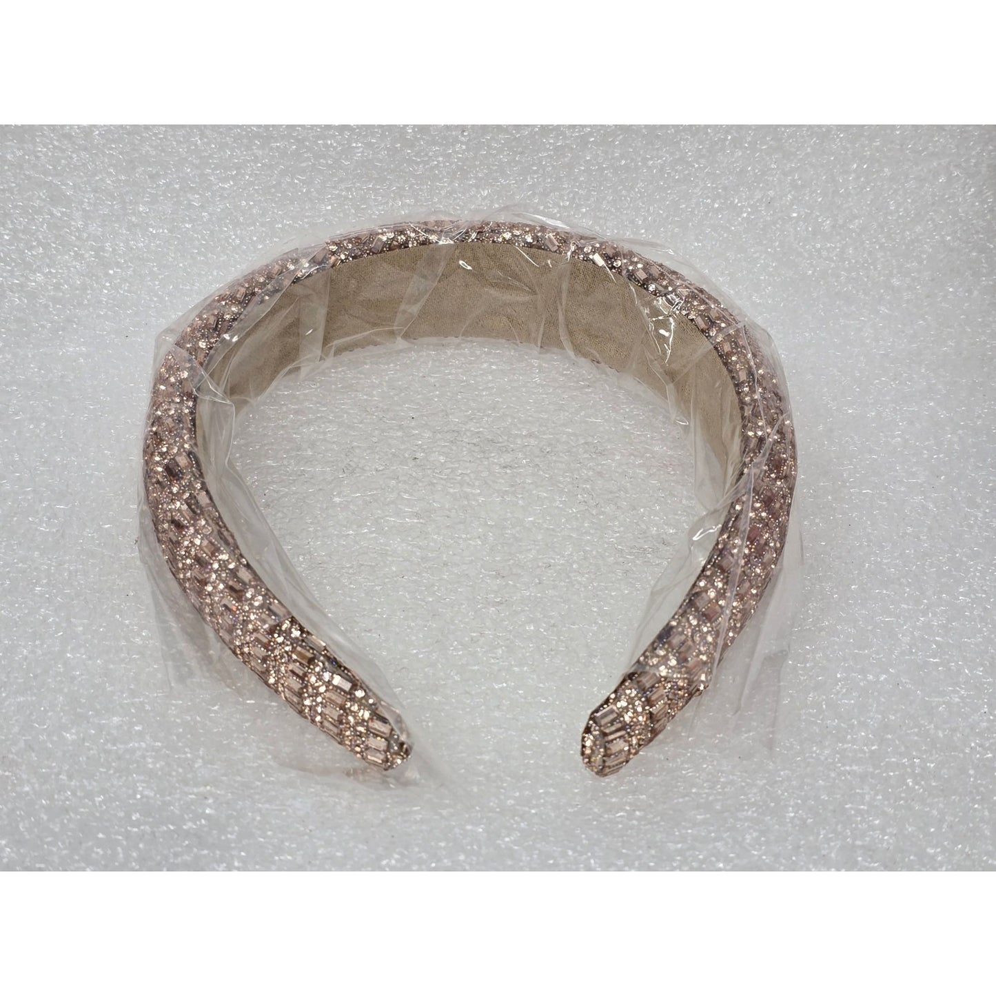 Sparkling Rose Gold Padded Headband With Rhinestone Embellishments For Women