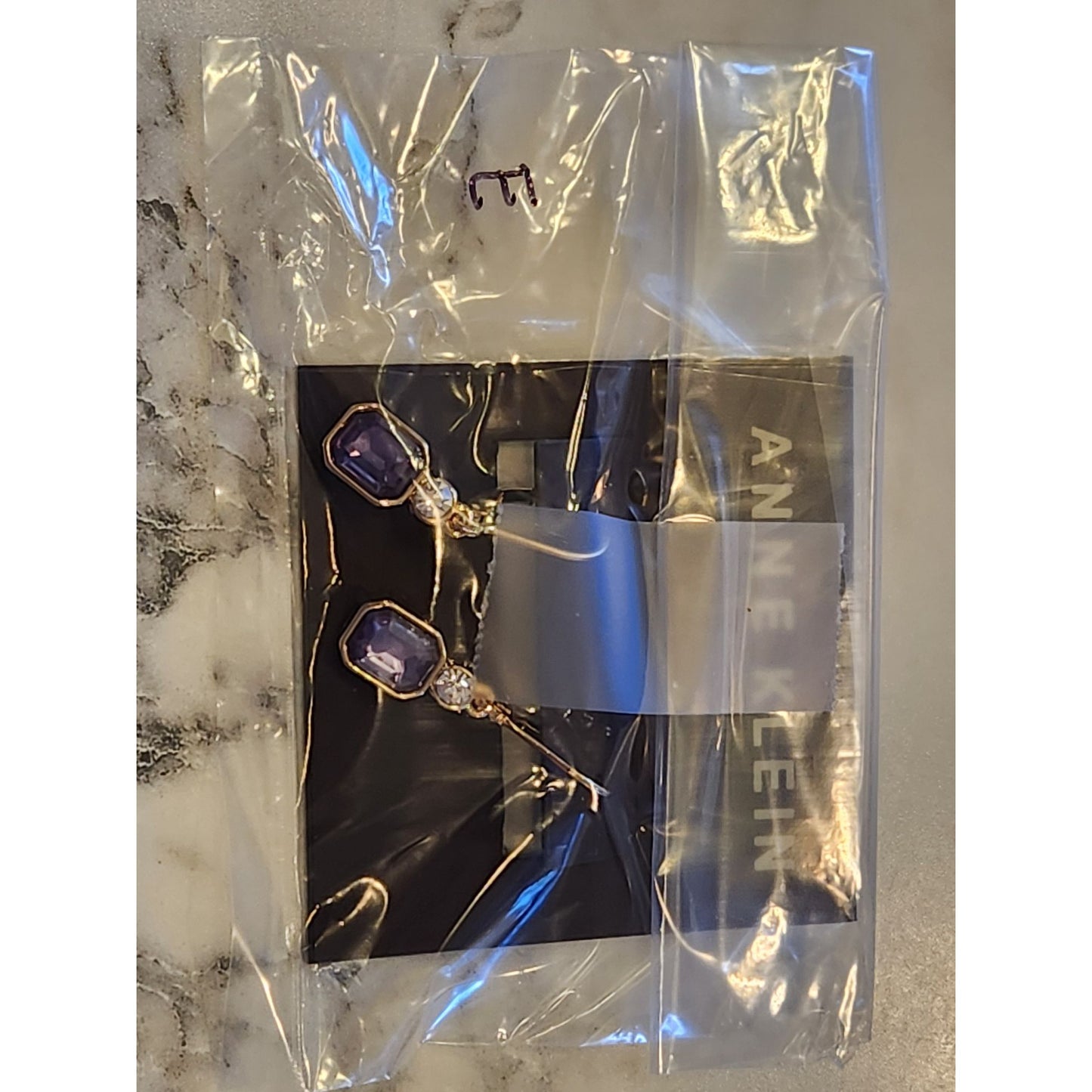 Anne Klein Purple & Clear Crystal Gold-Tone Drop Earrings With Leverback Closure