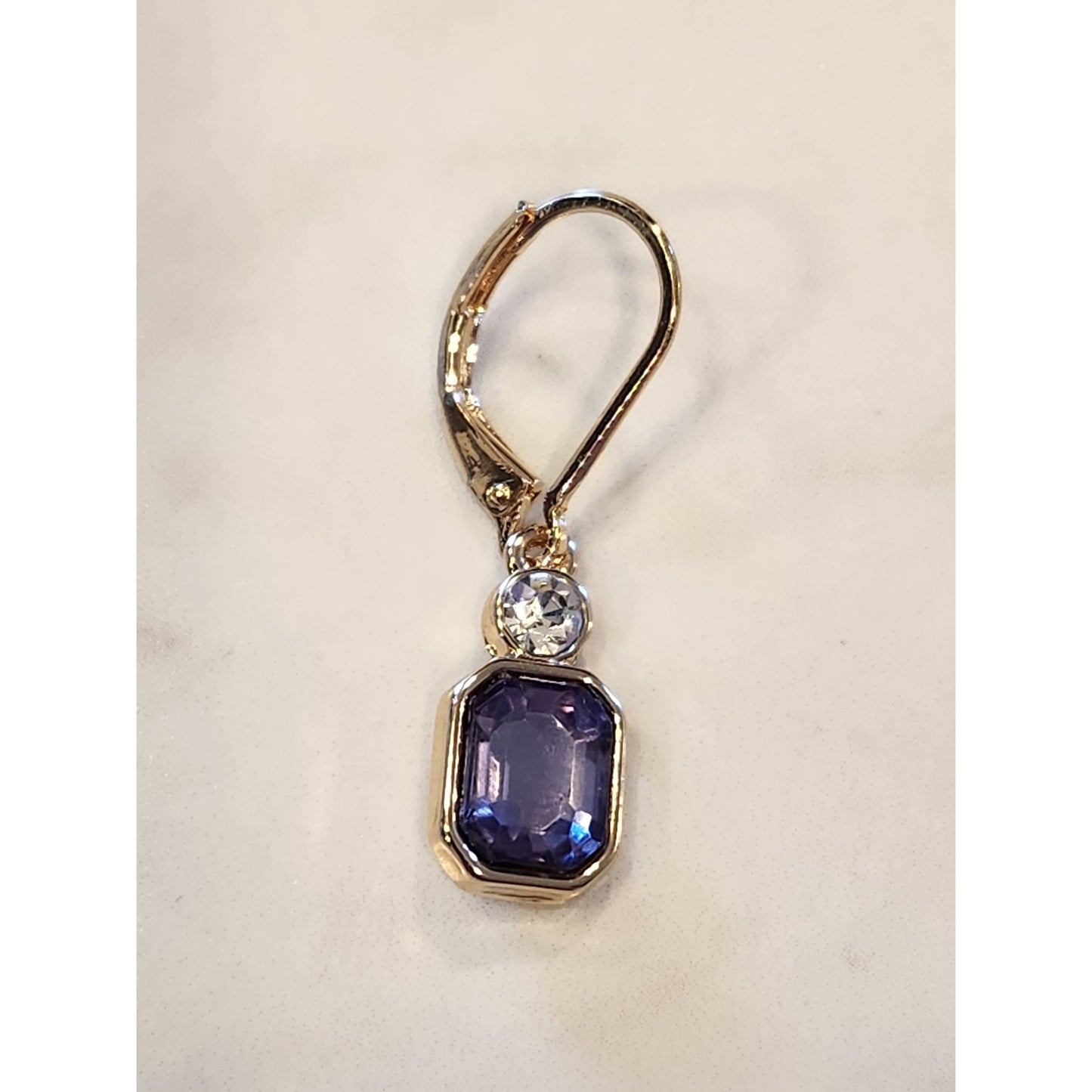 Anne Klein Purple & Clear Crystal Gold-Tone Drop Earrings With Leverback Closure
