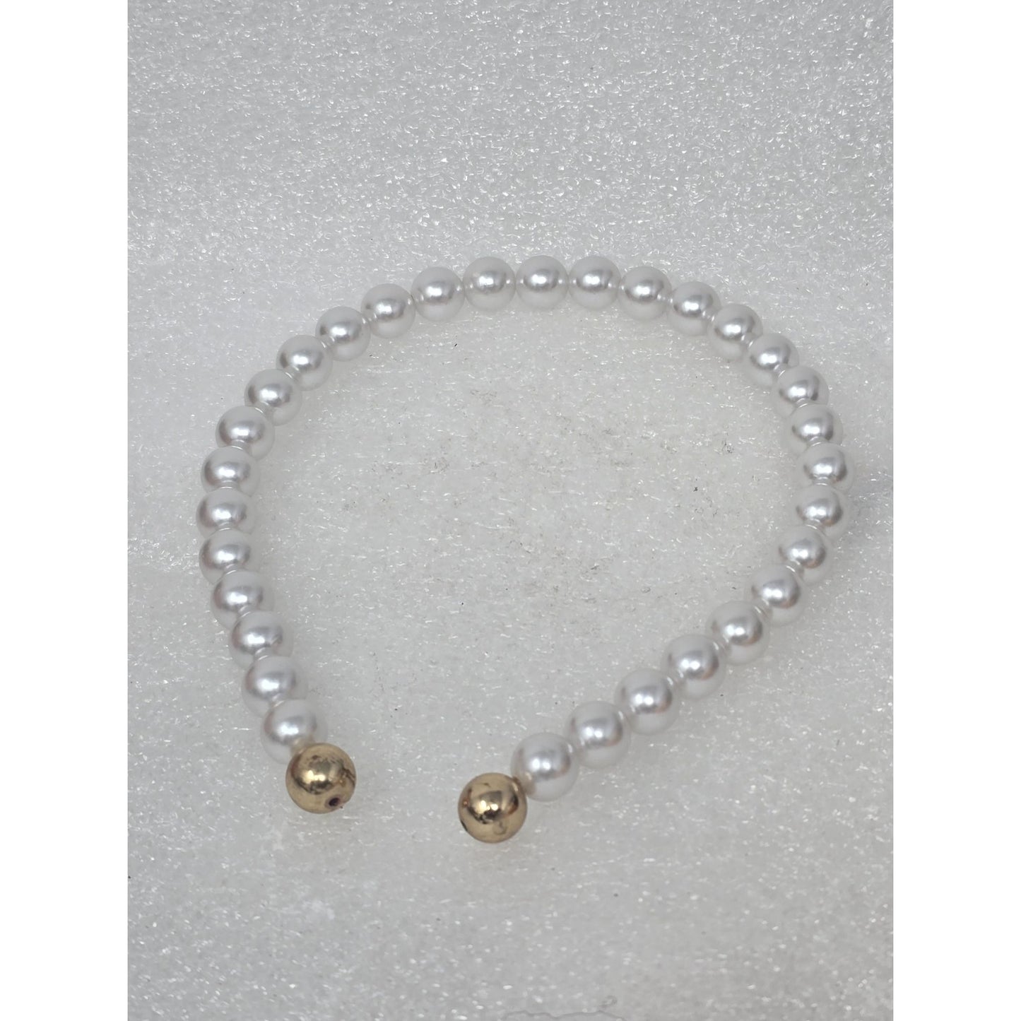 Faux Pearl Headband Gold-Tone End Elegant Design For Formal Or Professional Wear
