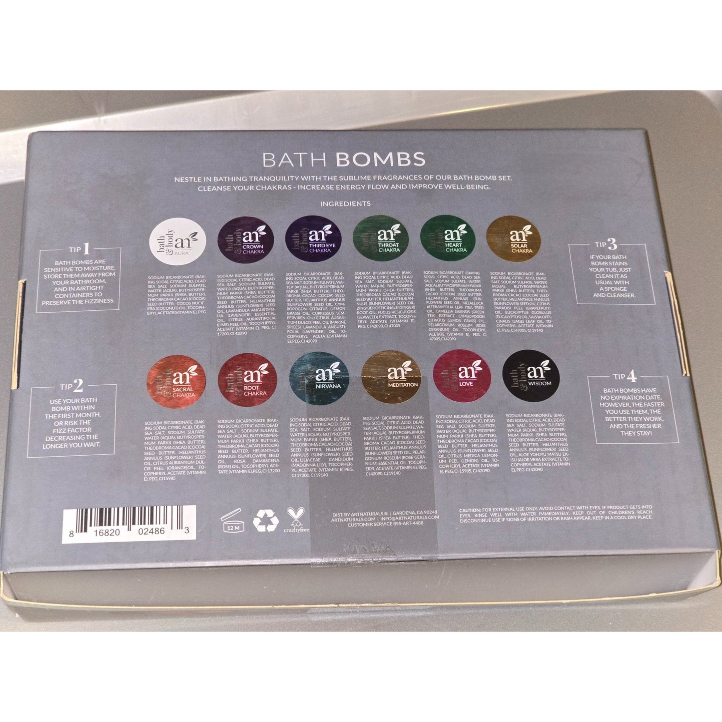 Artnaturals Bath Bomb Set 11 Piece Chakra Aromatherapy 4 oz Each Spa Gift Set